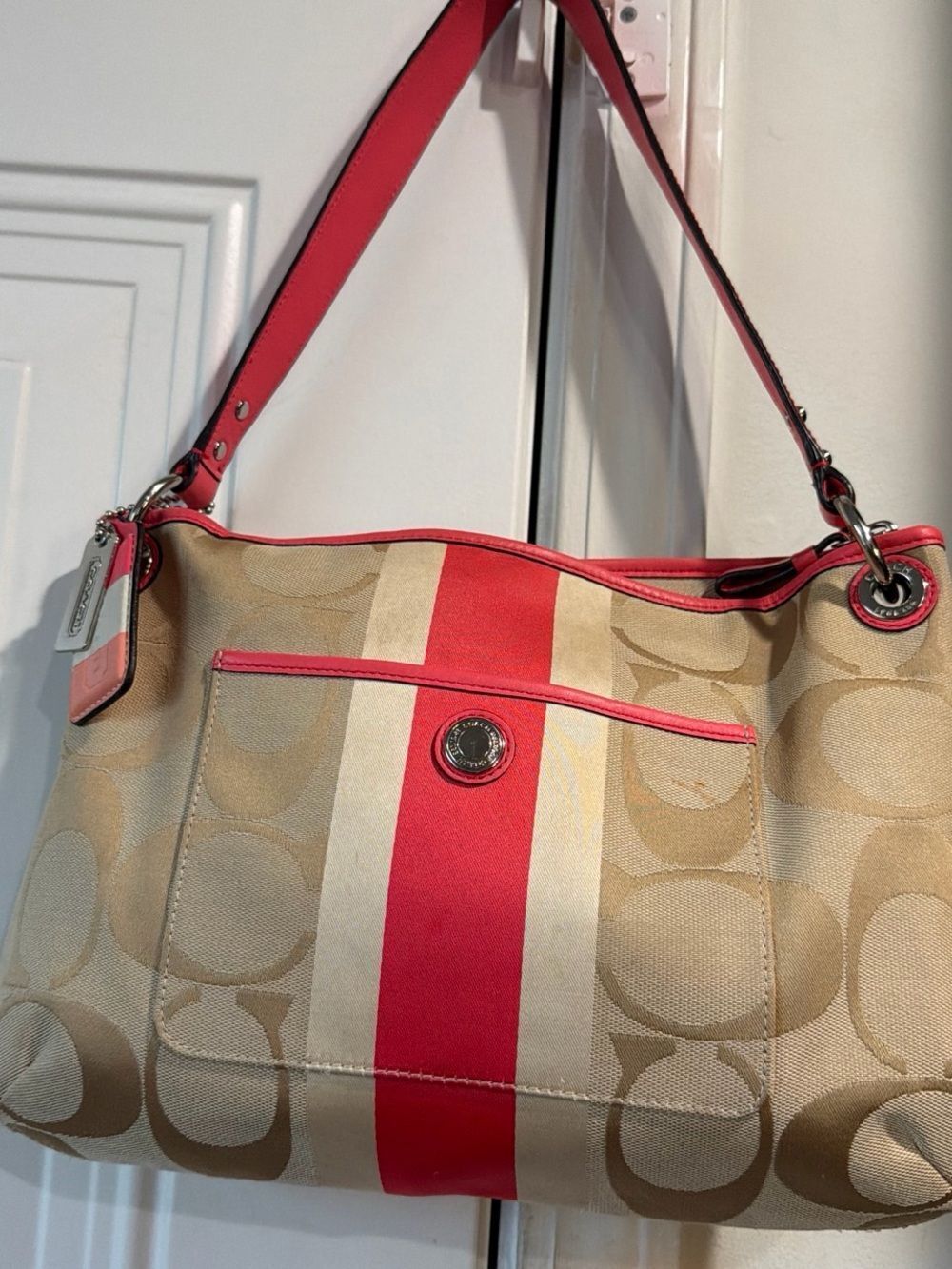 COACH HAMPTON SIGNATURE C JACQUARD CANVAS SHOULDER BAG FALL READY - Picture 3 of 5